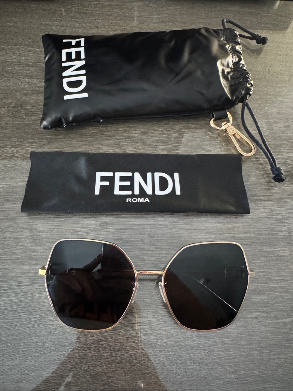 Fendi Black Lens Oversized Hexagon Sunglasses with Gold-Tone Frame